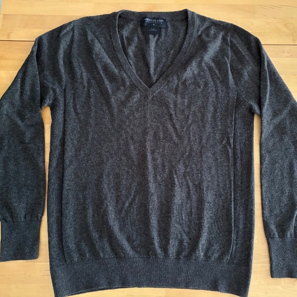 Women's American Giant Gray Merino Wool Cotton V-Neck Long Sleeve Sweater Medium - Picture 1 of 12